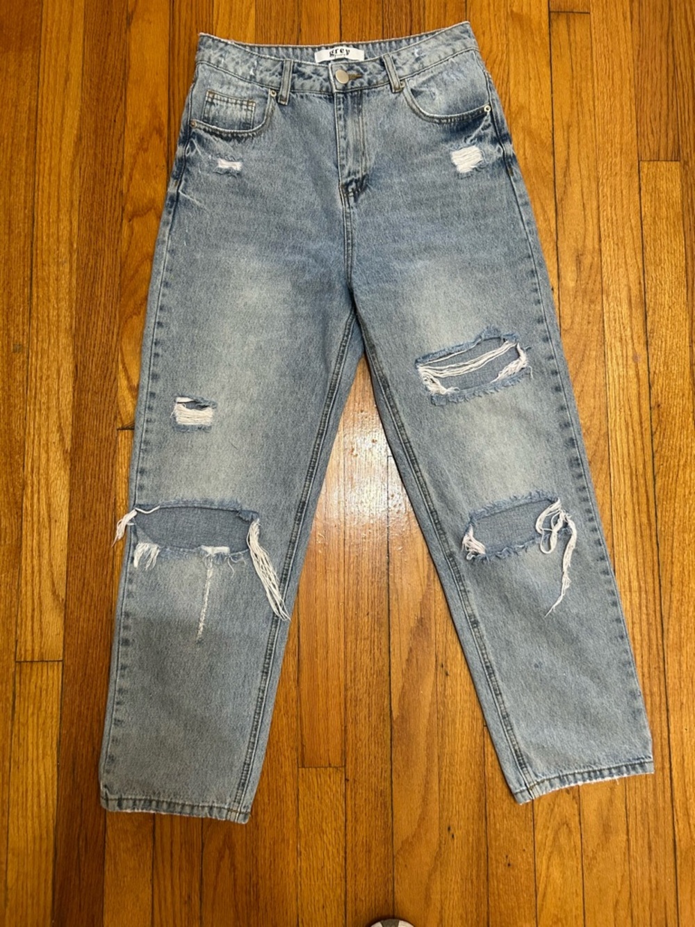 GREY Bandit Womens Distressed Jeans Light Wash Straight Leg Pants Size 28
